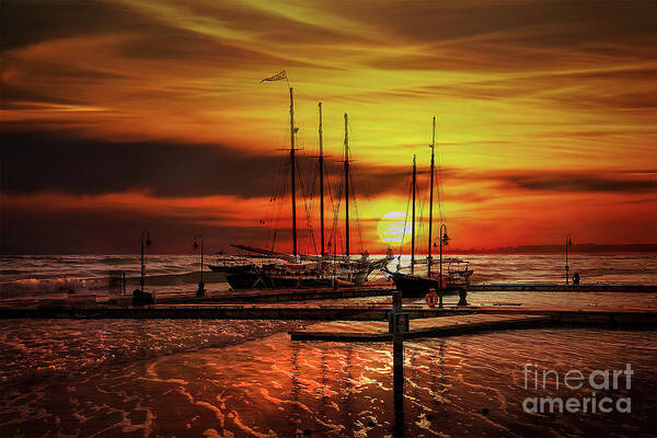 Sun Art Print featuring the photograph Sunset at Sea by Shelia Hunt