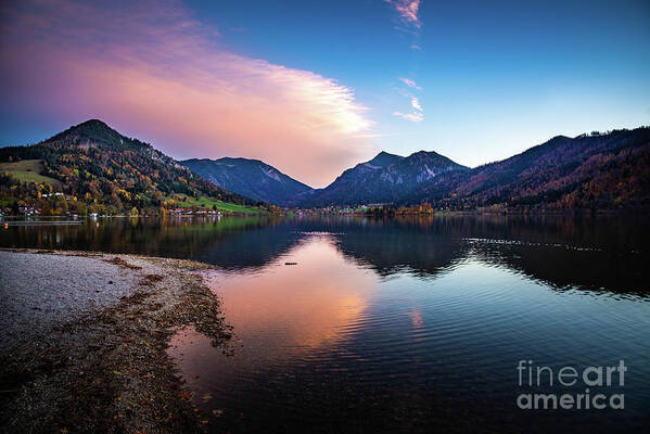 Schliersee Art Print featuring the photograph Sunset at the Schliersee III by Hannes Cmarits