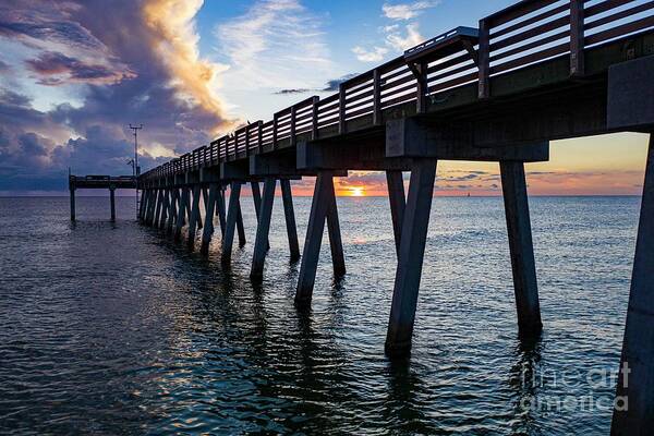  Art Print featuring the photograph Sunset at Venice Fishing Pier by Nick Kearns