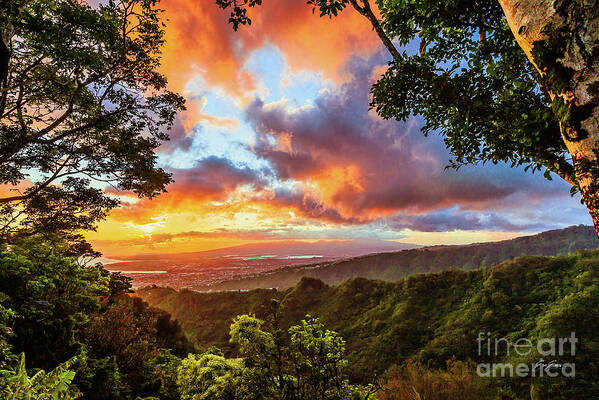 Hawaii Sunset Art Print featuring the photograph Sunset From Tantalus Oahu by Aloha Art