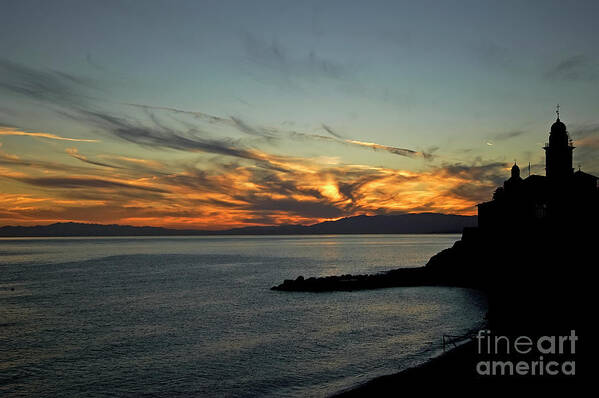 Scenery Art Print featuring the photograph Sunset in Camogli Italy by Paolo Signorini