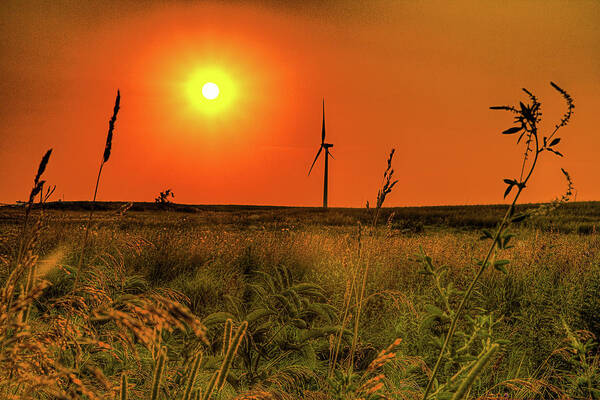 Sunset Illinois Orange Yellow Green Art Print featuring the photograph Sunset in Illinois by David Morehead