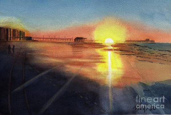 Pier Art Print featuring the painting Sunset on Pier by Vicki B Littell