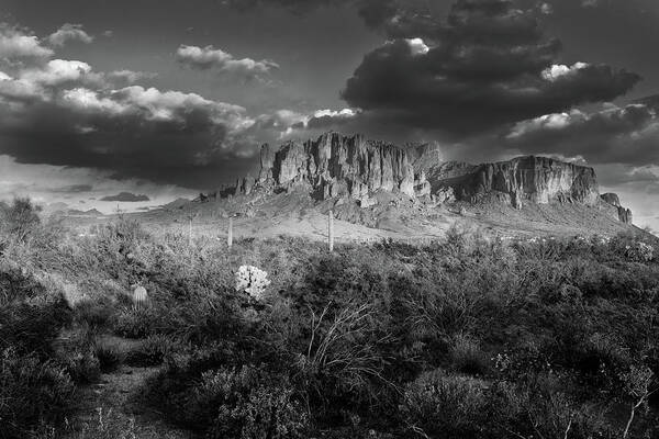 Superstition Mountains Art Print featuring the photograph Superstition Mountains Black and White by Chance Kafka