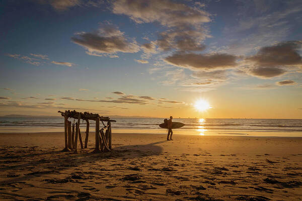 Sunset Art Print featuring the photograph Surfer and Sunset by Lindsay Thomson
