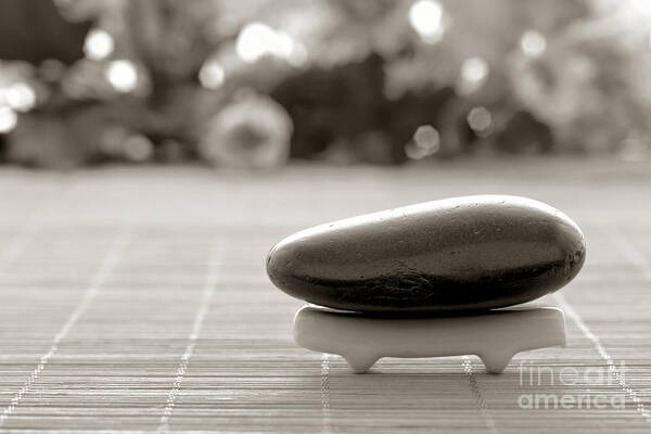 Meditative Art Print featuring the photograph Symbolic Zen Inspired Stone in a Spa by Olivier Le Queinec