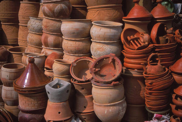 Meknes Art Print featuring the photograph Tagine cookers and other pottery by Steve Estvanik