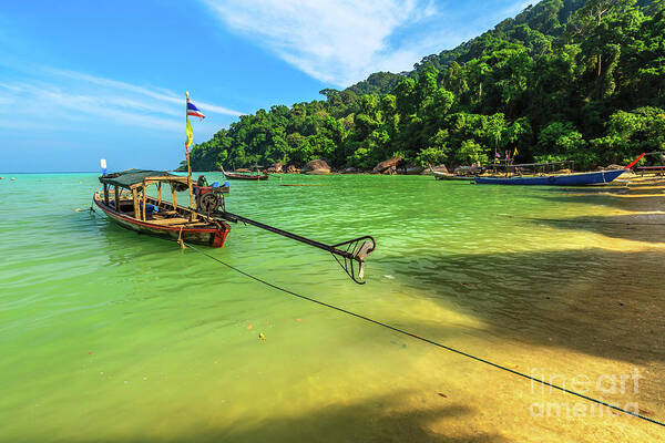 Surin Islands Art Print featuring the photograph Thai Traditional long tail diesel boat by Benny Marty