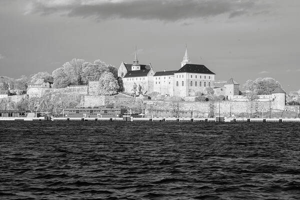 Old Art Print featuring the photograph The Akershus castle in Oslo from the sea in infrared black and white by Maria Dimitrova