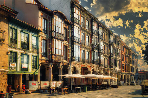 Typical Art Print featuring the photograph The balconies street of Aviles by Micah Offman