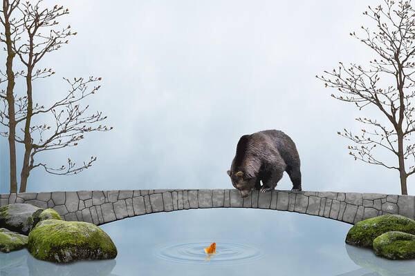 Brown Bear Art Print featuring the digital art The bear and the goldfish by Moira Risen