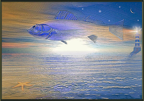 Symbolic Digital Art Art Print featuring the digital art The blue fish by Harald Dastis