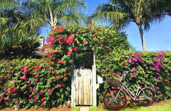Clouds Art Print featuring the photograph The Charm of a Garden Gate Painting by Debra and Dave Vanderlaan