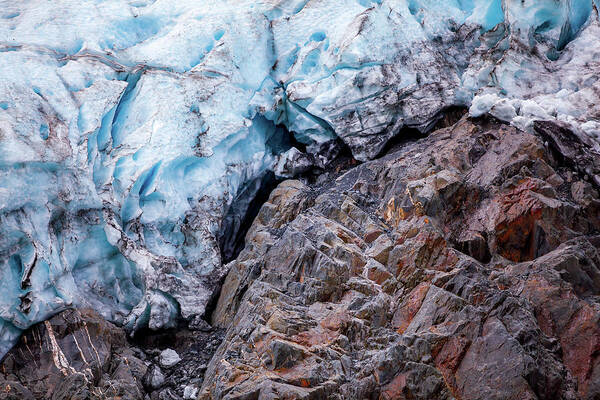 Portage Glacier Art Print featuring the photograph The Contrast of Glacier and Stone by Kyle Lavey