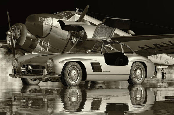 Mercedes-benz Art Print featuring the digital art The Design of a Mercedes 300SL Gullwings is Unique by Jan Keteleer