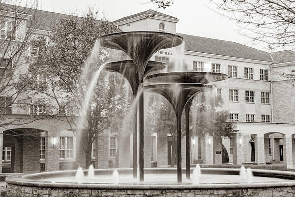 Tcu Art Print featuring the photograph The Horned Frog Fountain At TCU - Sepia Edition by Gregory Ballos