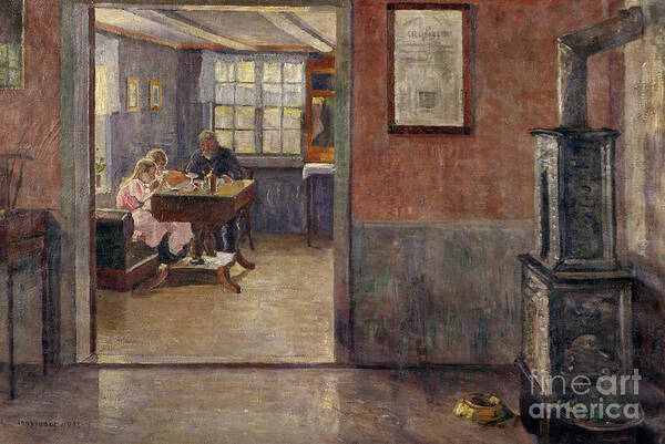 Lars Jorde Art Print featuring the painting The kitchen in Smestad, 1903-04 by O Vaering by Lars Jorde