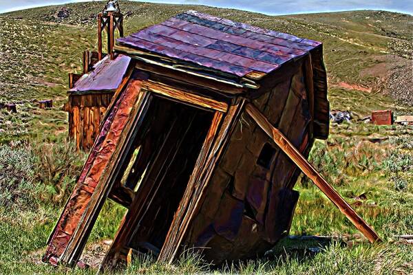 Abandoned Art Print featuring the digital art The Leaning Outhouse Of Bodie by David Desautel