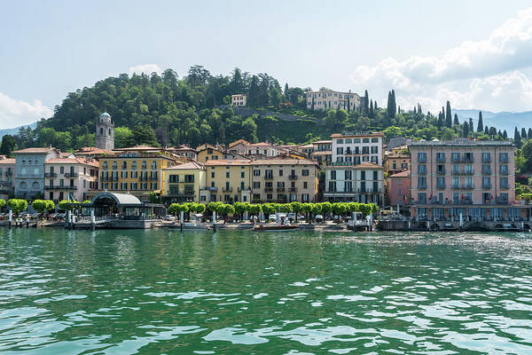 Famed Bellagio Art Print featuring the photograph The Pearl of Lake Como - Bellagio Ritzy Waterfront Villas and Hotels by Georgia Mizuleva