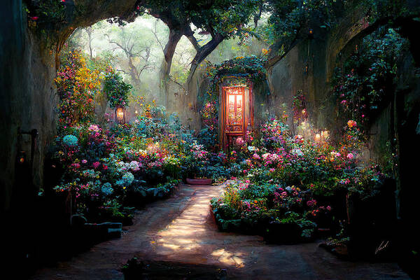 The Secret Garden Art Print featuring the painting The Secret Garden - oryginal artwork by Vart. by Vart