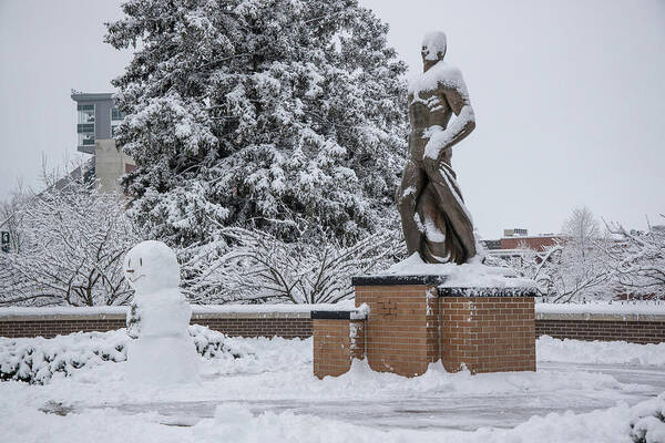 East Lansing Art Print featuring the photograph The Spartan Statue and Friend by John McGraw