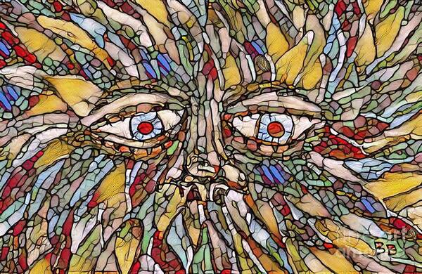 Fantasy Abstract Digital Eyes Portrait Pattern Fun Towel Art Print featuring the painting The Watcher In The Woods Stained Glass by Bradley Boug