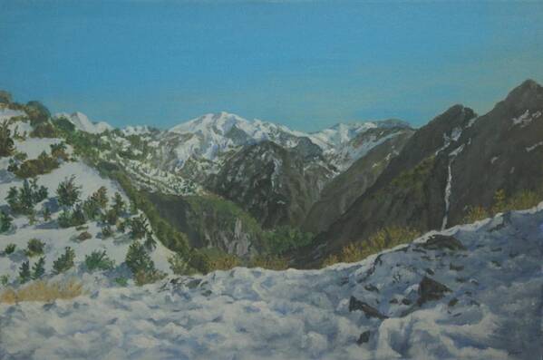 White Mountains Art Print featuring the painting Winter in The White Mountains Crete by David Capon