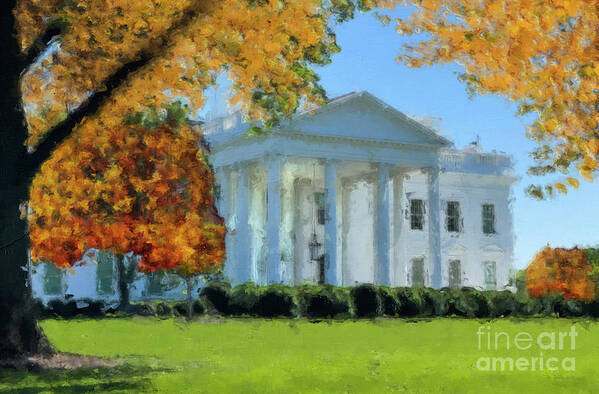 The Statue Of Freedom Art Print featuring the painting The Whitehouse in Fall Colors by Jon Neidert