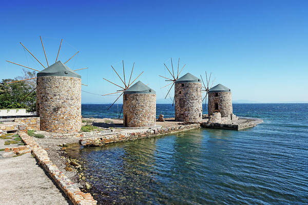 Architecture Art Print featuring the photograph The windmills in Chios island, Greece by Constantinos Iliopoulos