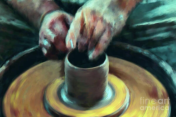 Pot Art Print featuring the digital art Throwing A Pot by Lois Bryan