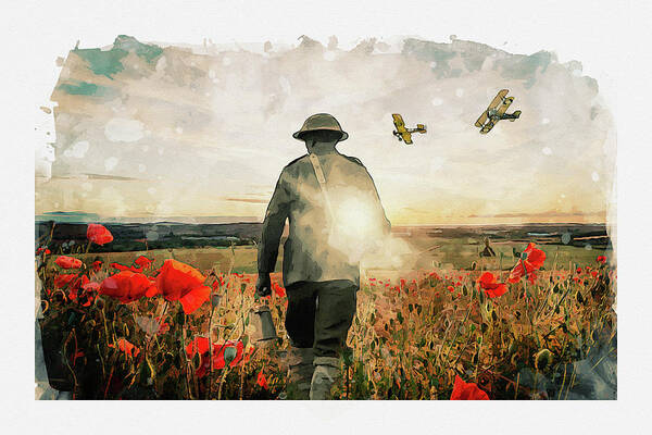 Soldier Poppies Art Print featuring the digital art To End All Wars by Airpower Art