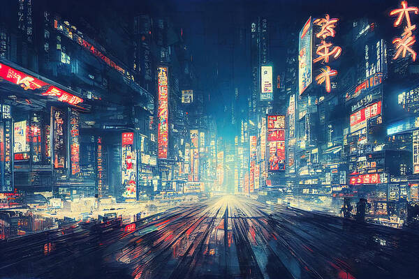 Tokyo Cyberpunk Cityscape at Night, 10 Art Print by AM FineArtPrints - AM  FineArtPrints - Artist Website