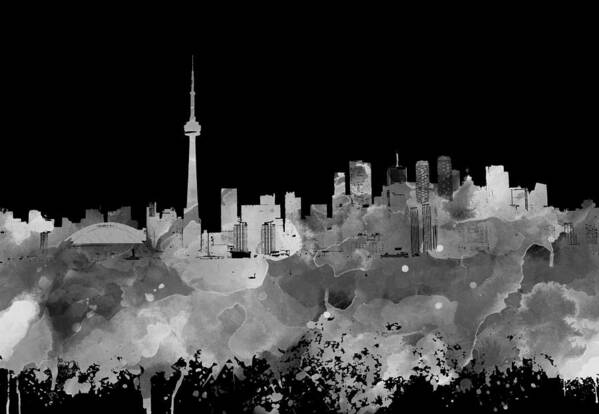 Toronto Art Print featuring the mixed media Toronto Ontario Canada grayscale skyline Design 252 by Lucie Dumas
