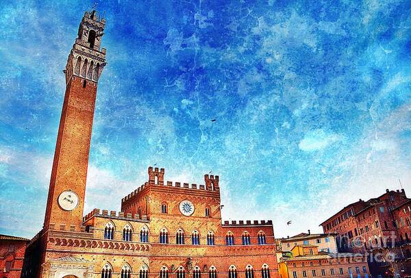 Siena Art Print featuring the photograph Torre del Mangia in Piazza del Campo in Siena by Ramona Matei