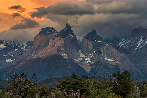 Andes Art Print featuring the photograph Torres del Paine Los Cuernos at sundown by Henri Leduc