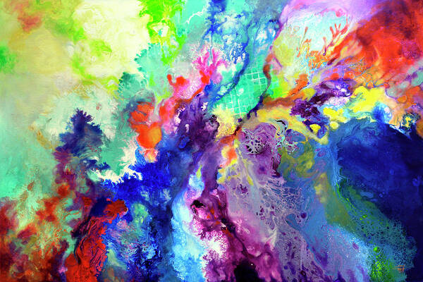 Fluid Paint Art Print featuring the painting Touch Me Here by Sally Trace