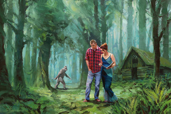 Bigfoot Art Print featuring the painting Tracking Bigfoot by Steve Henderson