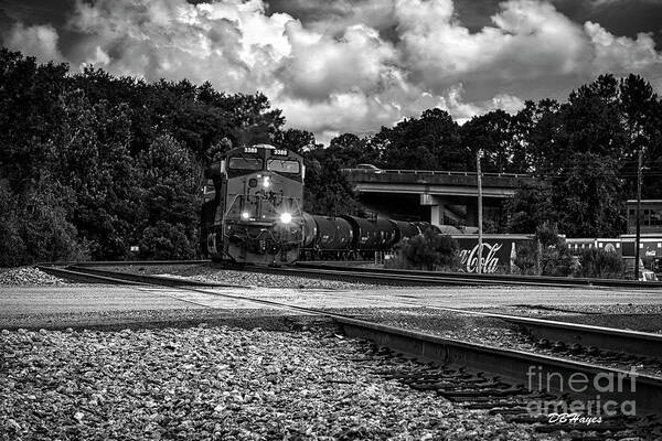 Trains Art Print featuring the photograph Train and Tracks in Black-White by DB Hayes