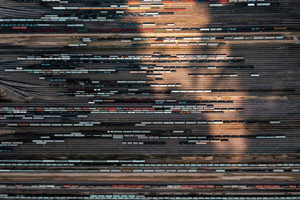 Drone Art Print featuring the photograph Trains by Jose Luis Vilchez