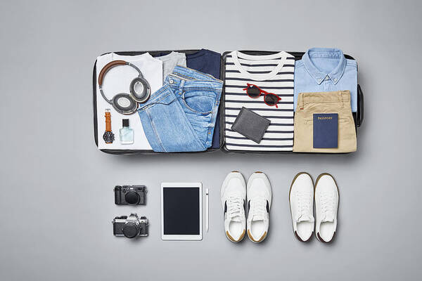 Menswear Art Print featuring the photograph Traveler's accessories and clothes by Morsa Images
