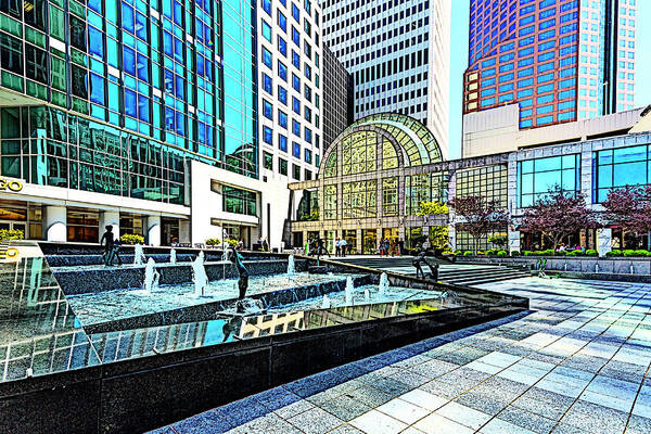 Architectural-photographer-charlotte Art Print featuring the digital art Tryon Street - Uptown Charlotte by SnapHappy Photos