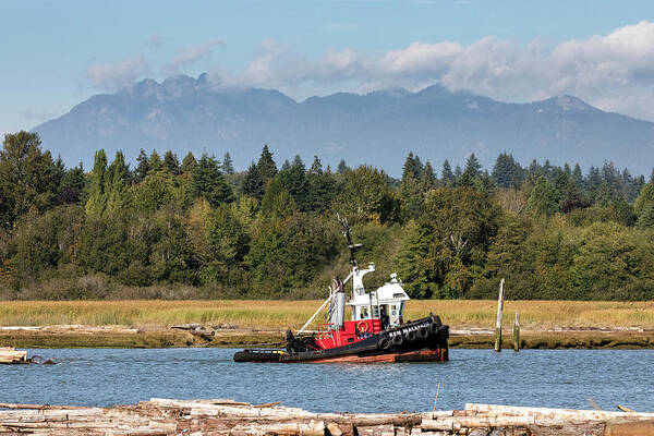 Boats Art Print featuring the photograph Tugboat Pulling Log Boom on the Fraser River by Michael Russell
