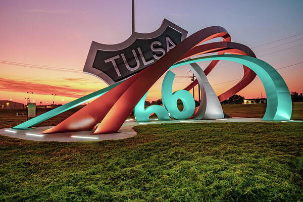 Tulsa Oklahoma Art Print featuring the photograph Tulsa Rt 66 Rising Out of Mingo Rd Circle - Oklahoma Sunrise by Gregory Ballos