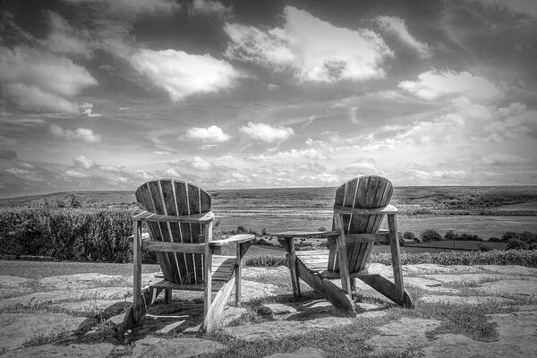 Clouds Art Print featuring the photograph Two Chairs Under a Big Sky in Black and White by Debra and Dave Vanderlaan