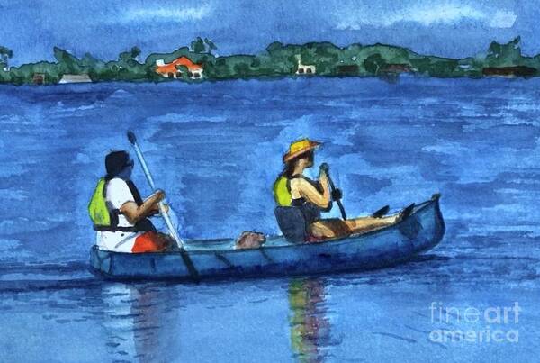 Canoe Art Print featuring the painting Two in a Canoe by Vicki B Littell