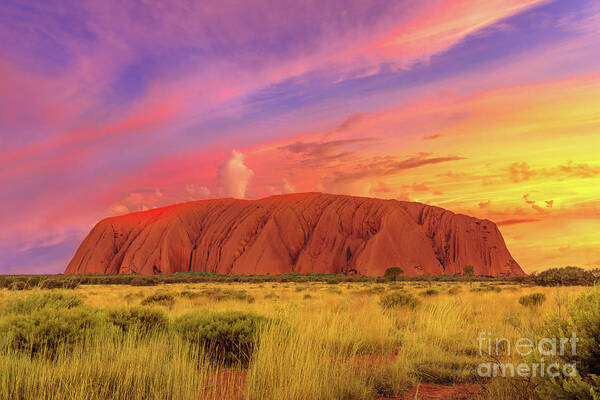 Australia Art Print featuring the photograph Uluru Australia sunset sky by Benny Marty