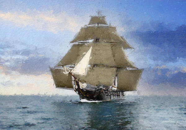 Sailing Ship Art Print featuring the digital art Unfurled by Geir Rosset