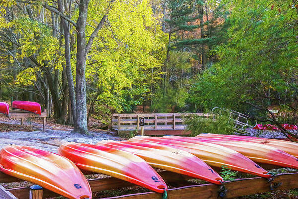 Kayaks Art Print featuring the photograph Retiring the Kayaks Until Next Summer by Ola Allen