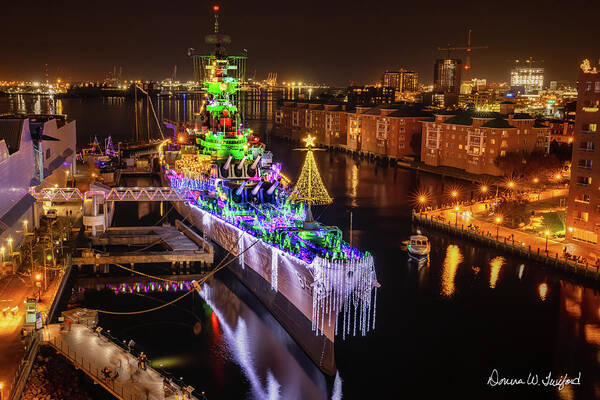 Bb-64 Art Print featuring the photograph USS Wisconsin Christmas 3 by Donna Twiford
