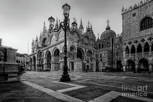 Basilica Art Print featuring the photograph Venice St Mark's Basilica bnw by The P
